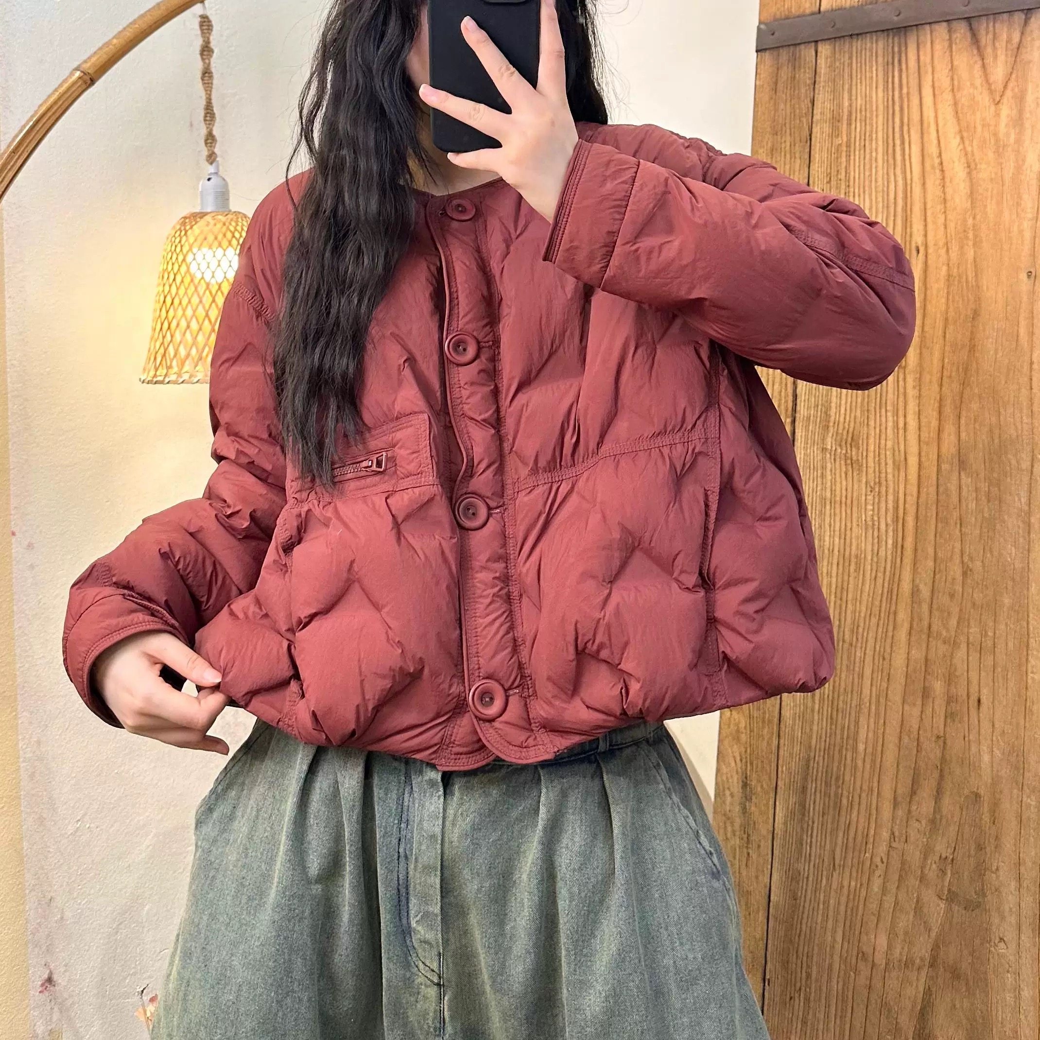 保暖女士圆领短款羽绒服外套上衣