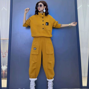 加绒立领卫衣加厚哈伦裤 2025秋冬新款 设计短款 个性 潮流两件套 时尚