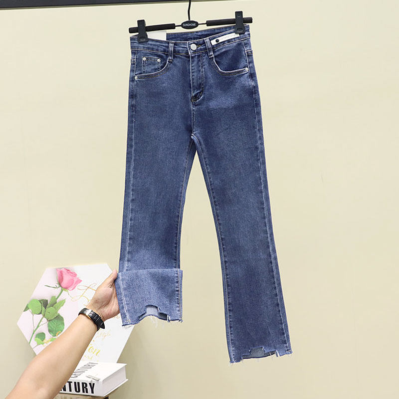 微叭牛仔裤女2022秋季新款紧身显瘦高腰弹力喇叭牛仔九分裤子韩国