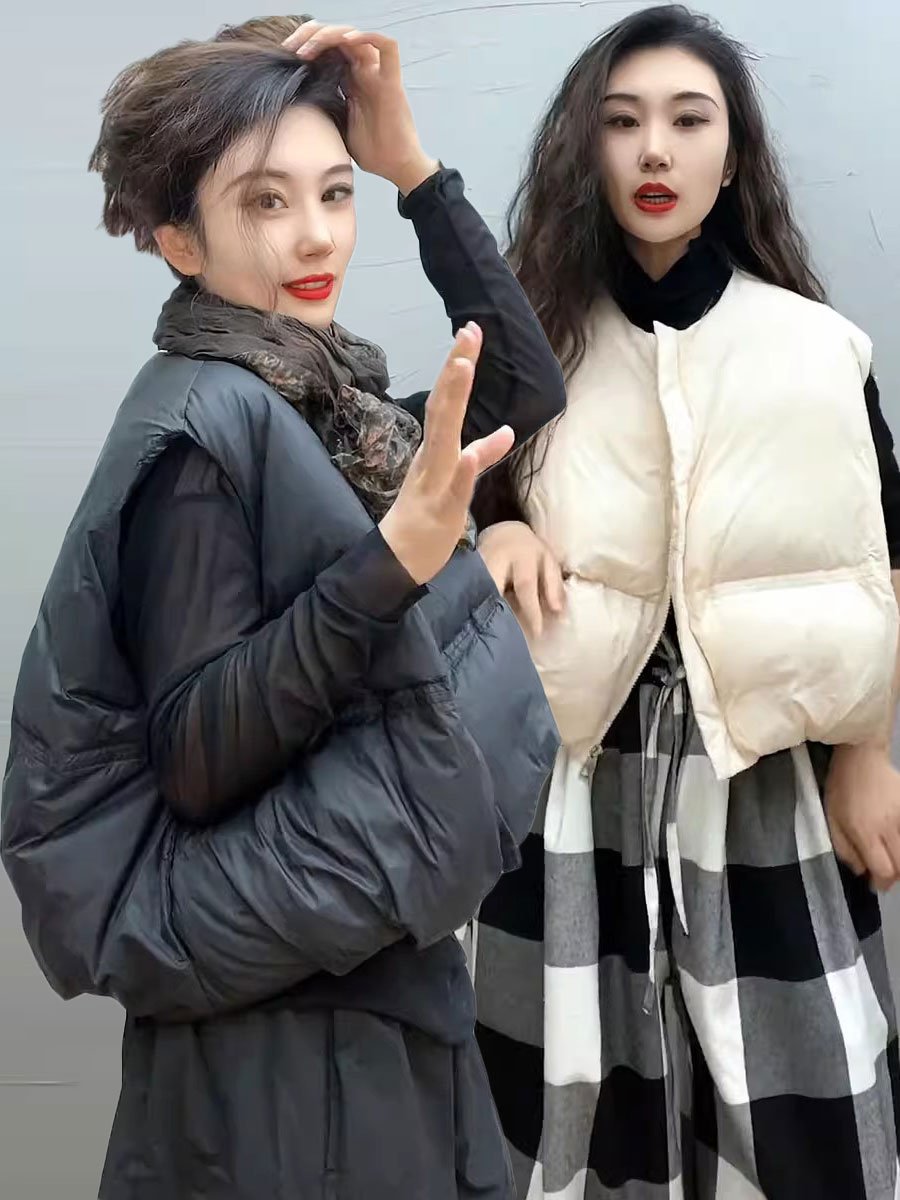 韩版哑光短款圆领羽绒马甲