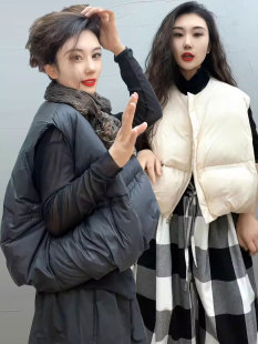 宽松小个子白鸭绒坎肩背心马夹外套上衣 新款 短款 羽绒马甲女秋冬季