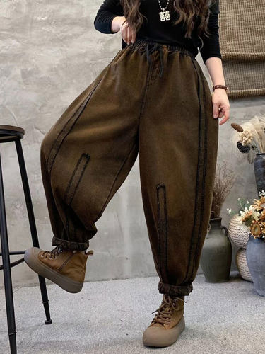 灯笼裤长裤炒色高腰毛边
