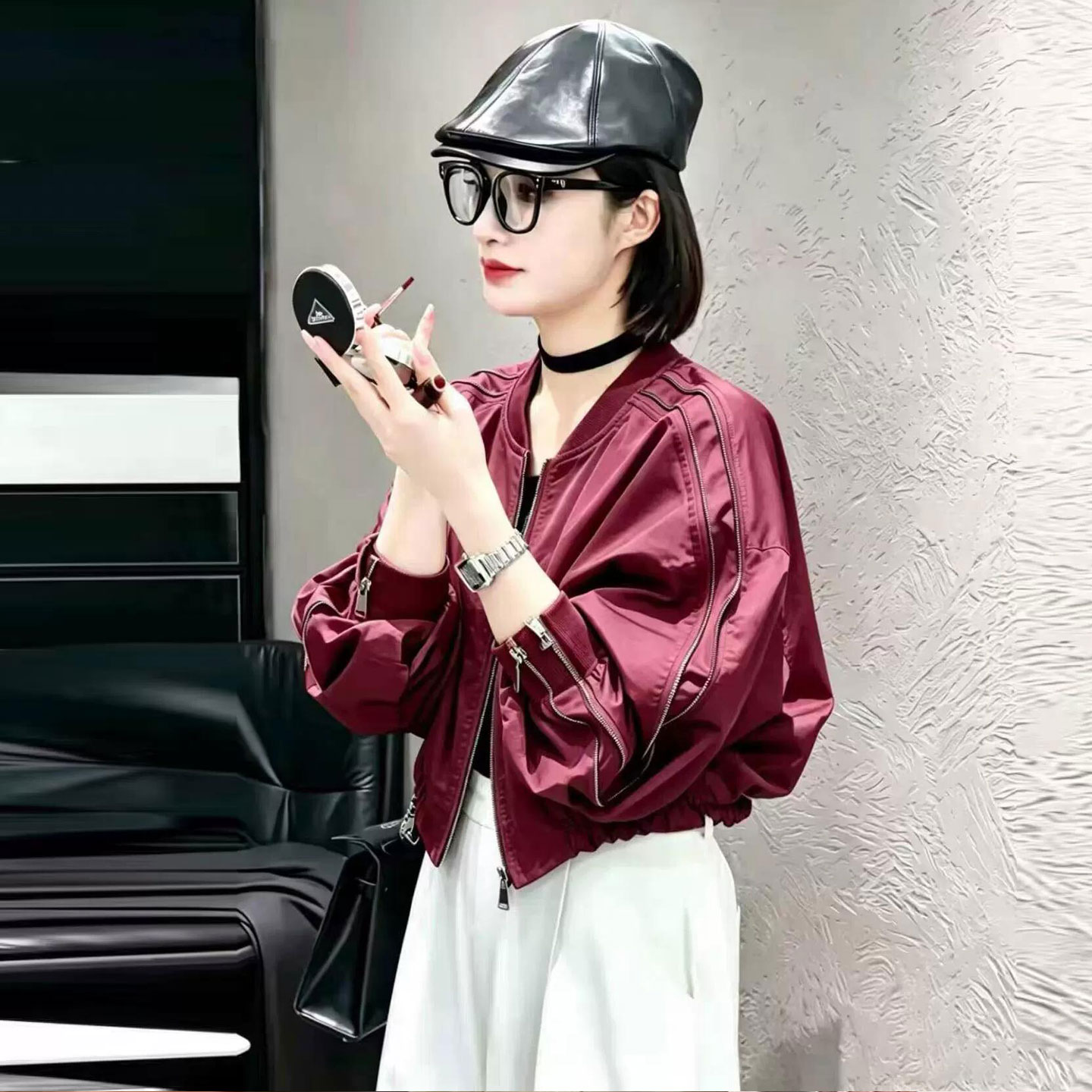 高级感洋气短款拉链棒球服图片