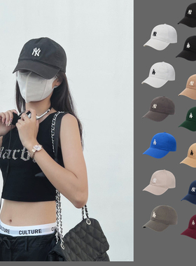 韩国正品MLB帽子NY洋基队棒球帽男女款弯檐LA春秋小标鸭舌帽CP77