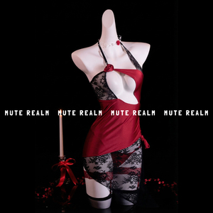 谧境空间「红玫束缚」玫瑰挂脖纯欲连衣裙性感睡裙qqny