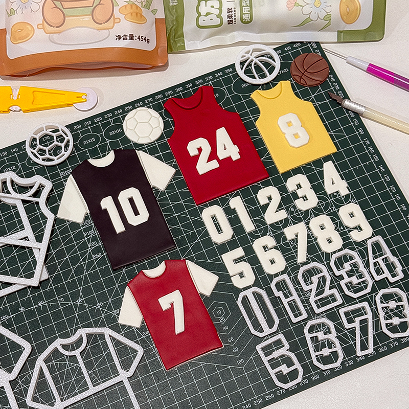 篮球足球数字球衣翻糖切模儿童男孩生日蛋糕装饰烘焙模具塑料压模