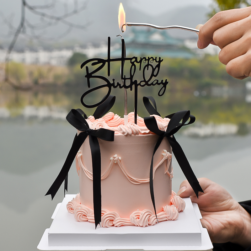 烘焙芭蕾风简约装饰蝴蝶结丝带亚克力曲线蜡烛小仙女生日蛋糕插件