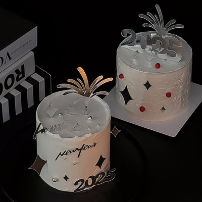 2025新年礼花亚克力蛋糕装饰插牌跨年高级感HappyNewYear烘焙插件