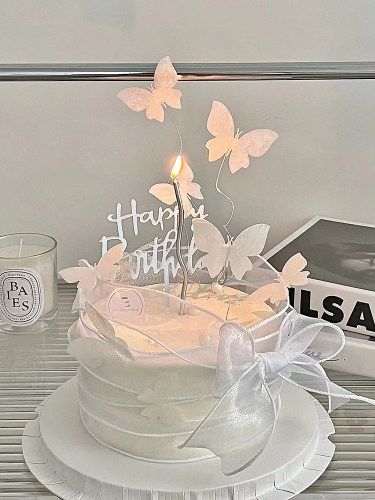 网红白色蝴蝶蛋糕装饰女神情人节