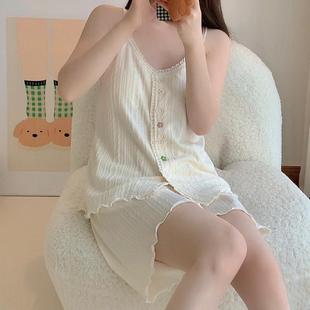 纯欲风甜美家居服套装 吊带睡衣女夏季 薄款 棉带胸垫背心短裤 套装