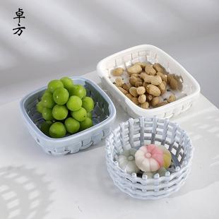 手工编织陶瓷家用沥水篮水果篮圆形点心篮子居家高端摆件 北欧风格