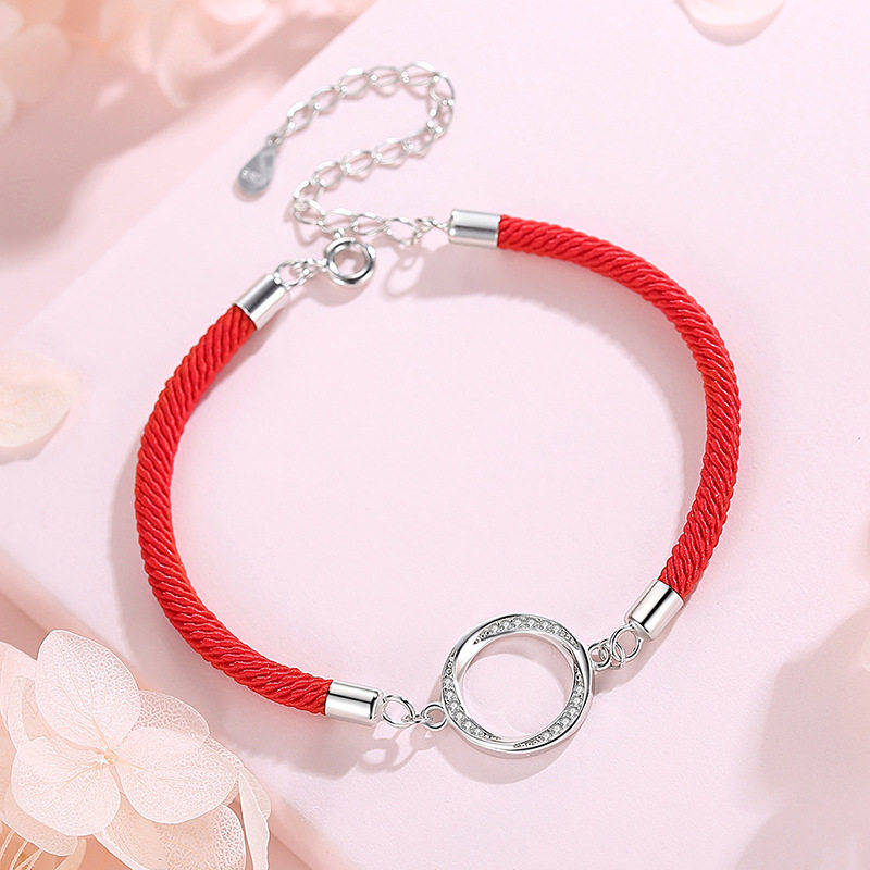 s925编织红绳纯银手链 男女一对情侣款手绳礼物学生定情手镯