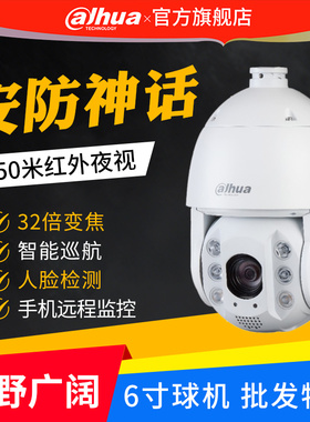 大华监控器摄像头360度无死角全景高清户室外云台高速6寸变焦球机
