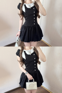 茉莉白jasmine原创设计 波点千金 甜美法式波点连衣裙