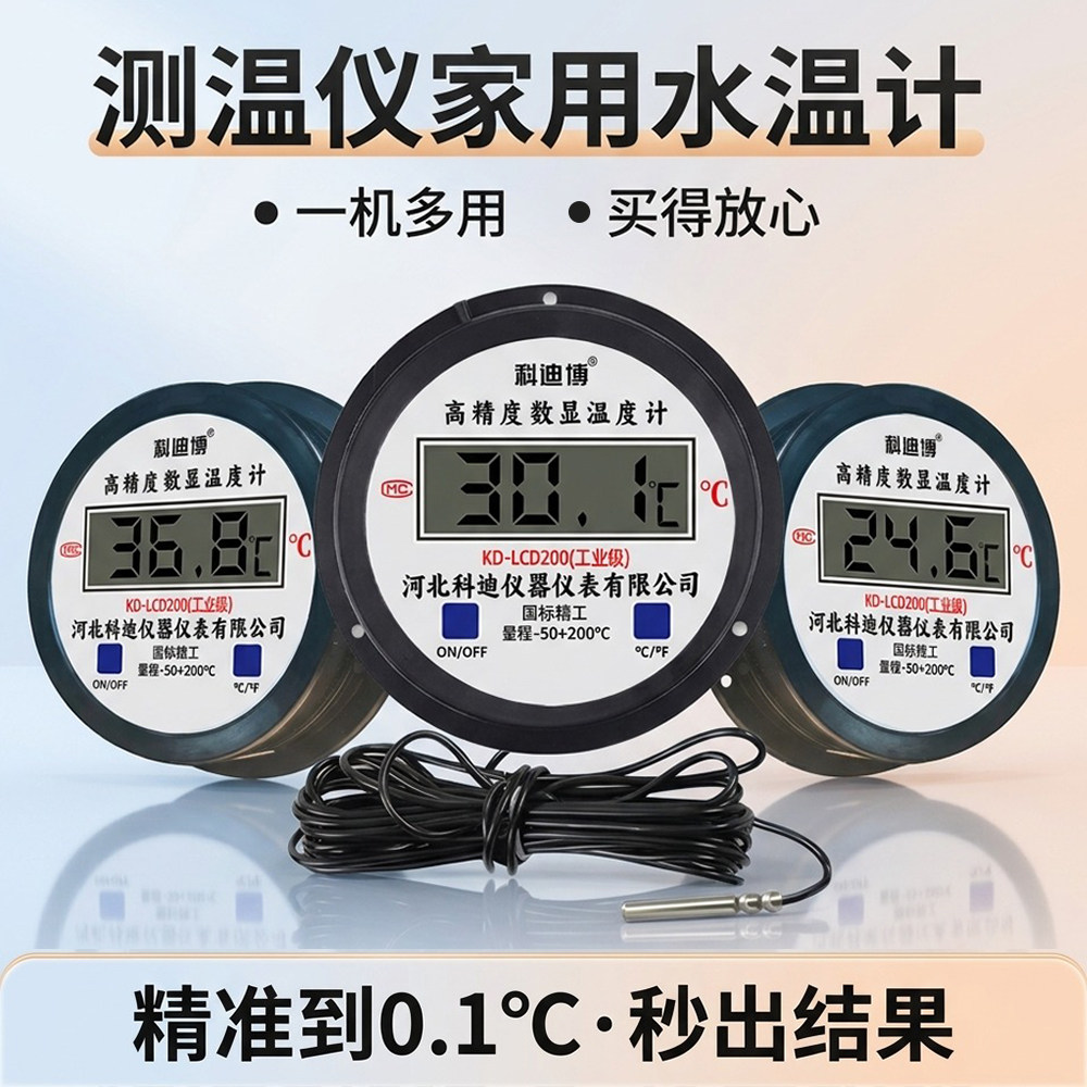 测温仪家用水温计电子数显温度计带探头高精度传感器鱼池冷库专用