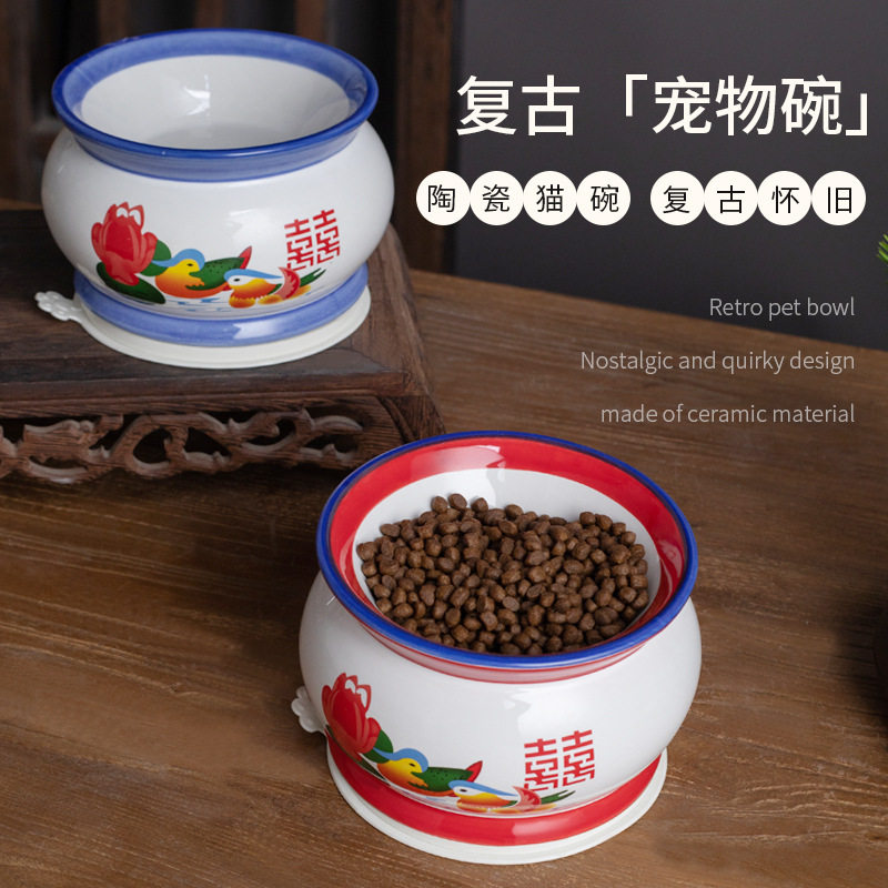 痰盂猫碗陶瓷高脚狗食盆