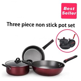 3 piece Non-stick Pan Set Frying Pan Soup Pot Pans Wok 炒锅