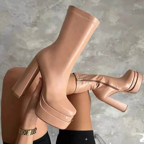 15cm women high heel boots pu leather boots size 43女高跟靴