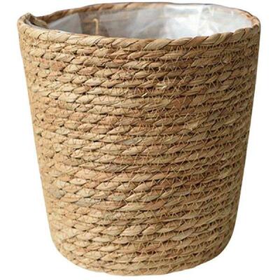 Straw Woven Basket Waste Paper Bin Seagrass Basket Planter