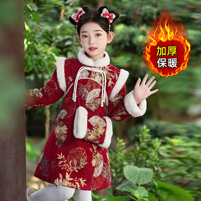 旗袍加厚中国风冬装拜年服