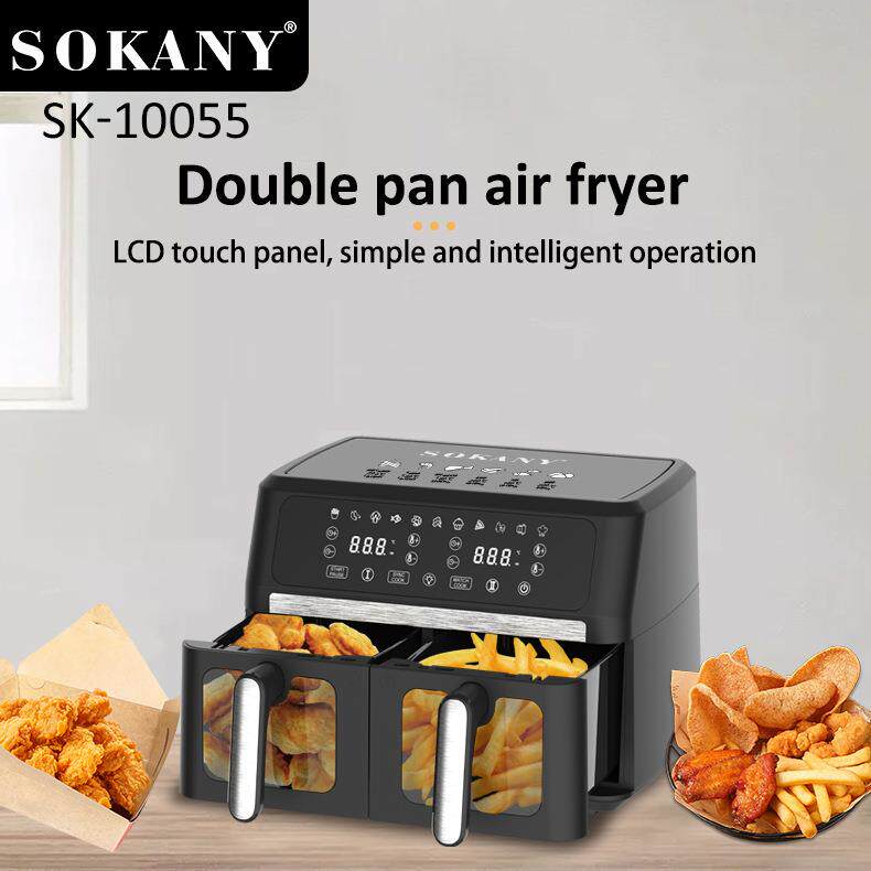 外贸SOKANY10055空气炸锅家用11L双锅炸锅健康无烟触屏可视化炸锅