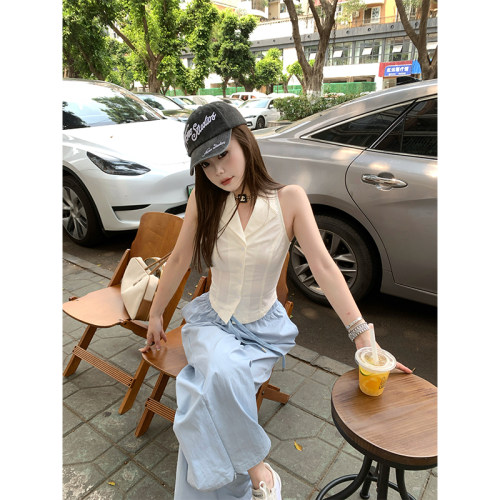白色无袖背心上衣CHANGINGREAL