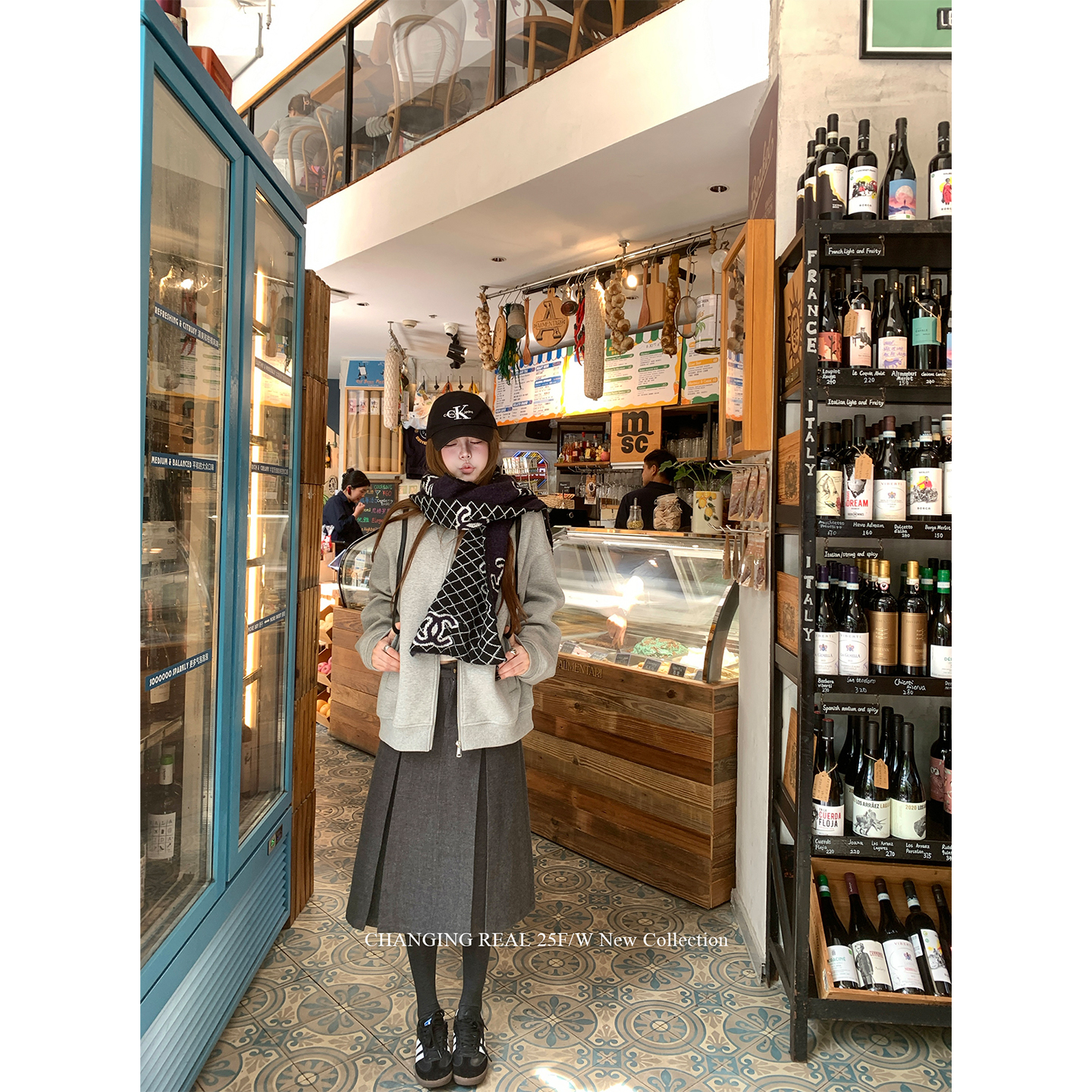 CHANGINGREAL深灰色毛呢半身裙