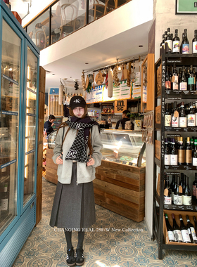 CHANGING REAL 巴塞旧事 深灰色毛呢半身裙女秋冬高腰a字百褶中裙