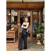 女吊带上衣阔腿长裤 CHANGING 黑色亚麻显瘦套装 柏林棱线 女 REAL