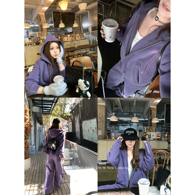 CHANGINGREAL紫色加绒卫衣套装