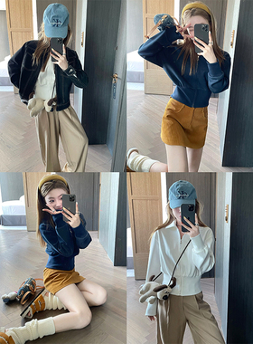 CHANGING REAL 马赛假日 两色卫衣白色藏青色减龄百搭韩系上衣女