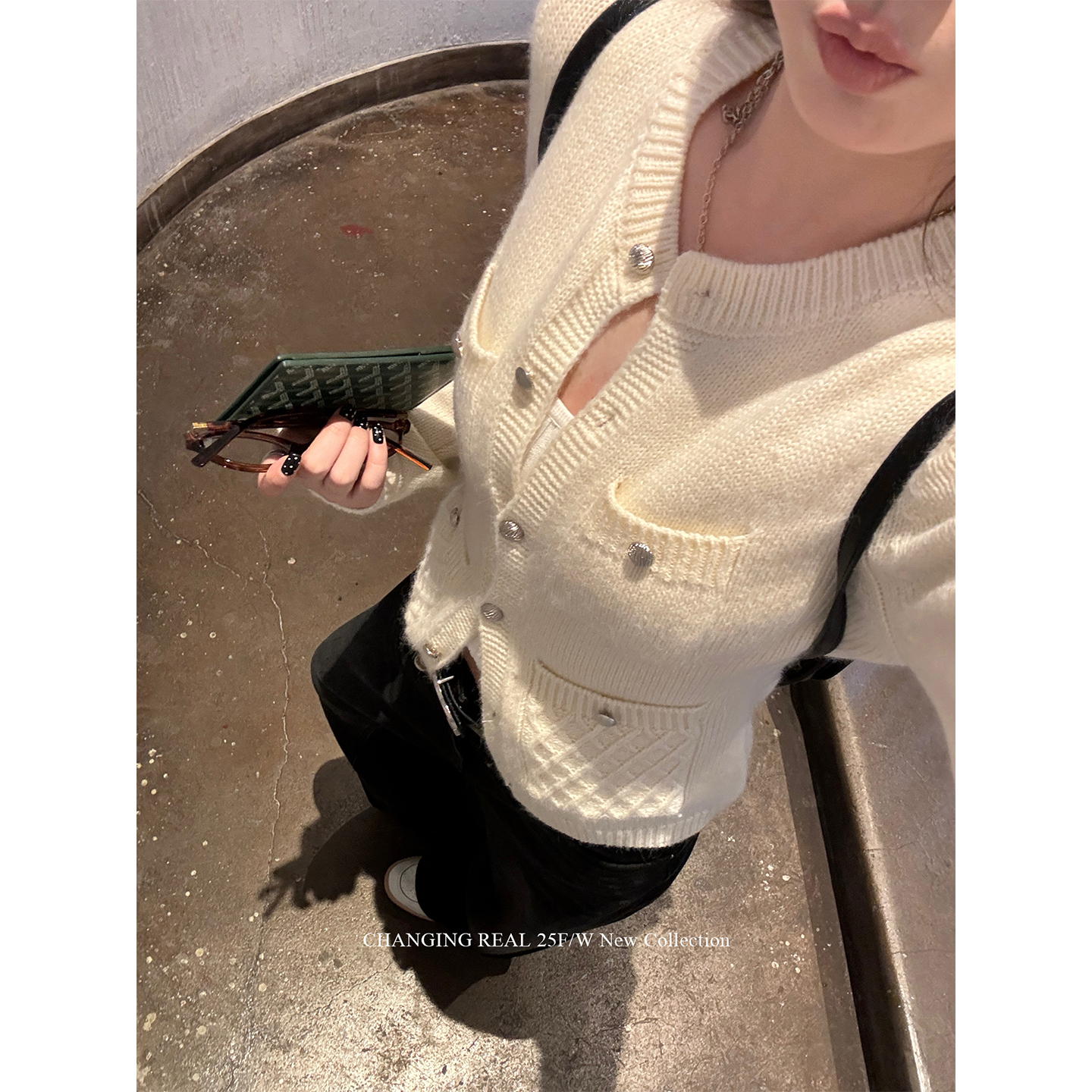 CHANGINGREAL小香风针织开衫女