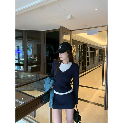 CHANGING REAL 米洛斯岛 藏青色套装百搭少女休闲外套短裙两件套