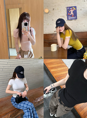 CHANGING REAL 印象博物馆 圆领修身正肩T恤女百搭基础款短袖夏