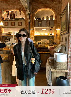 CHANGING REAL 银河Crush 拿手好戏黑色复古休闲皮衣外套女西装