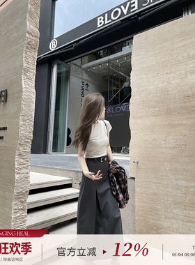 CHANGING REAL 圣马丁美术馆 灰色百褶西装裙垂感百搭质感半身裙