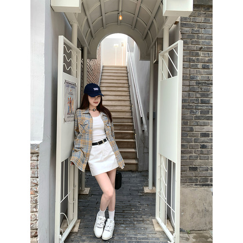 CHANGINGREAL棕蓝格纹衬衫