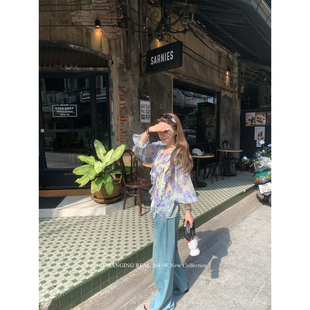 碎花荷叶边衬衫 CHANGING 法式 格间花语 温柔v领雪纺上衣女 REAL