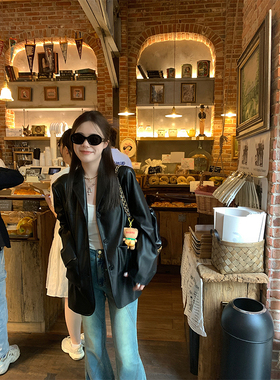 CHANGING REAL 银河Crush 拿手好戏黑色复古休闲皮衣外套女西装