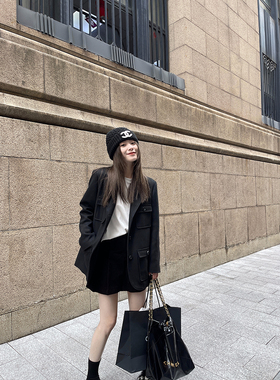 CHANGING REAL 黑色西装外套女夹棉质感时尚气质设计感韩版上衣