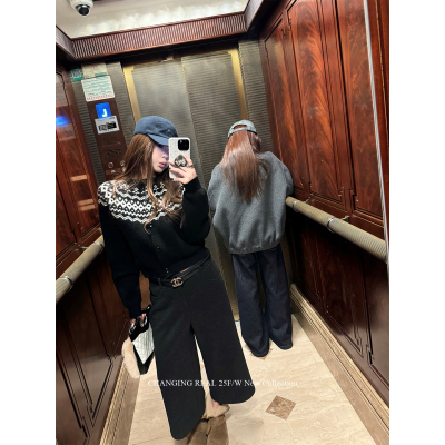 CHANGINGREAL深灰色毛呢八分裤