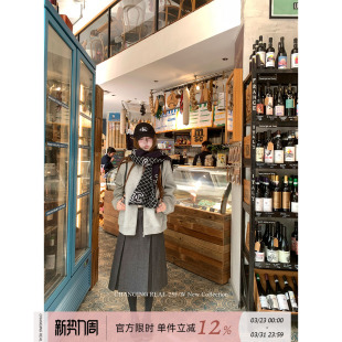 深灰色毛呢半身裙女韩系高腰a字百褶中裙 巴塞旧事 CHANGING REAL