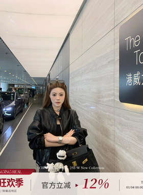 CHANGING REAL 夜幕流星 高级感短款立领黑色皮衣女夹克pu皮外套