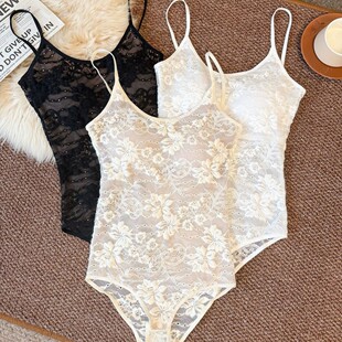 2256辣妹风吊带背心女连体衣修身蕾丝内搭设计感性感露背上衣外穿