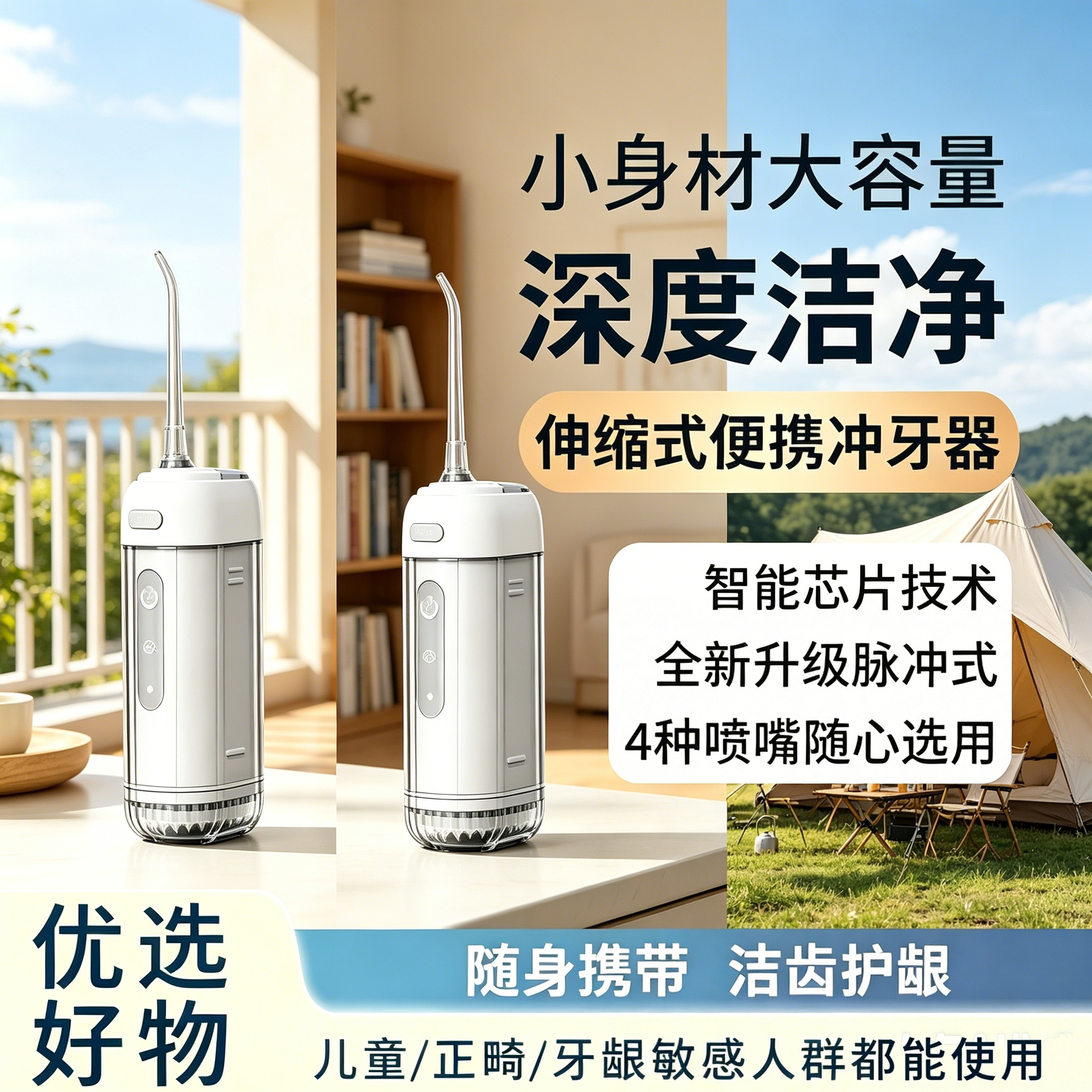 护龈脉冲电动冲牙器多喷头便携水牙线正畸人群家用口腔清洁神器