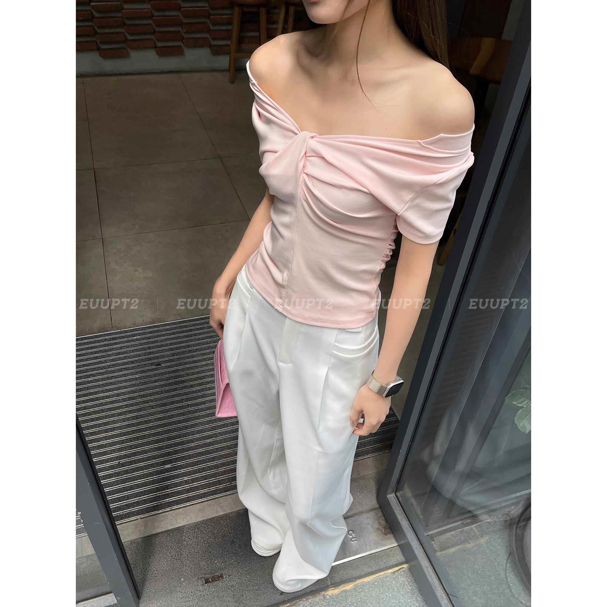 PT2EUUPT2基础打底短袖T恤两穿修身辣妹百搭显瘦内搭上衣女一字肩