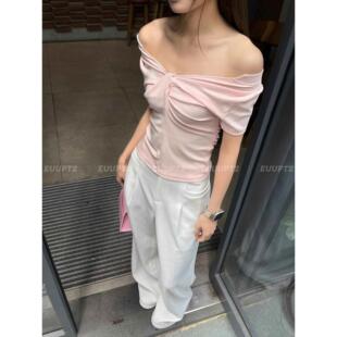 PT2EUUPT2基础打底短袖T恤两穿修身辣妹百搭显瘦内搭上衣女一字肩