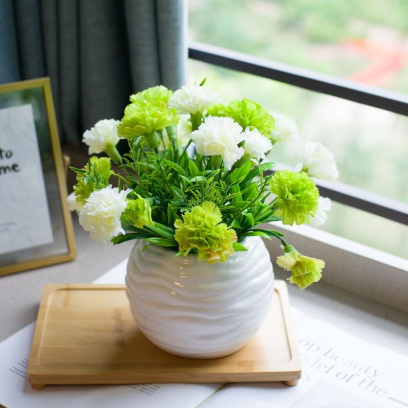 小清新康乃馨仿真花套装餐教师节礼物小盆栽装饰花艺客厅插花摆件