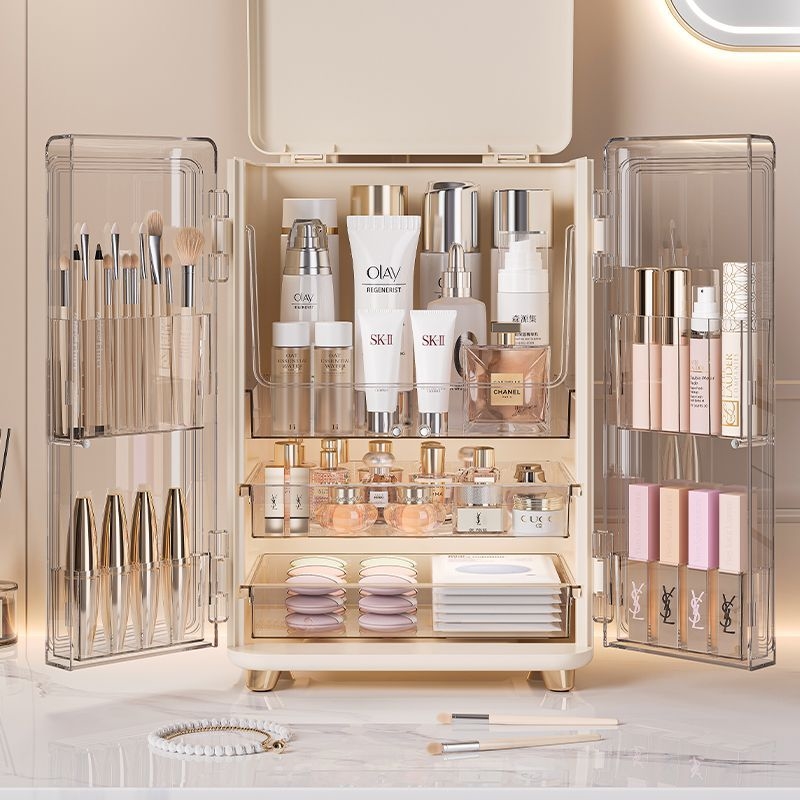 大容量化妆品收纳盒收纳防尘梳妆台桌面护肤品置物架口红化妆柜
