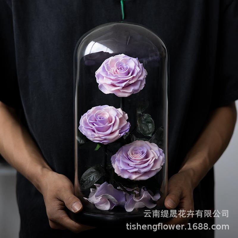 玫瑰永生花干玻璃成品生日礼物花束情人花节礼物女三生三世友礼罩